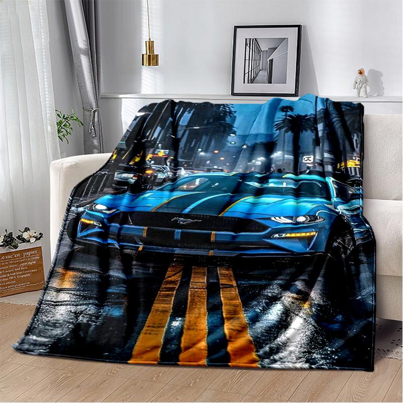 3D Mustang Racing Car Sign GTR Soft Plush Blanket,Flannel Blanket Throw Blanket for Living Room Bedroom Bed Sofa Cover Gift