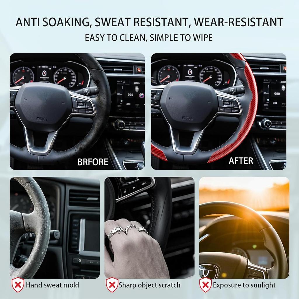 Steering Wheel Covers, 3PCs Carbon Fiber Anti-Skid Clip On Car Steering Wheel Cover Protector Universal For Most Car Wheel (Brown)