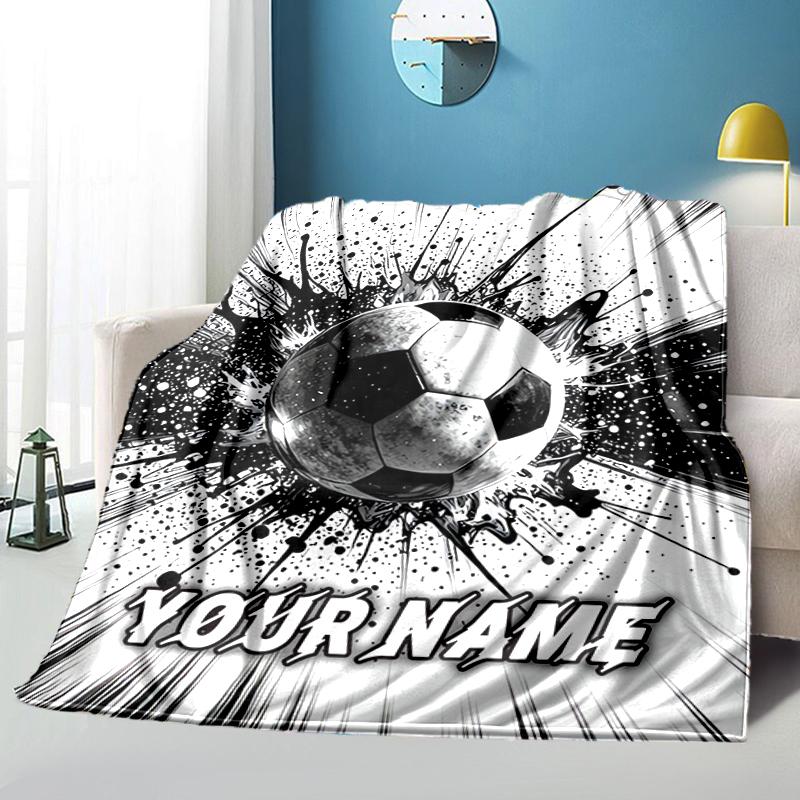 1PC Custom Name "Dynamic Soccer Impact" flannel blanket versatile,all-season throw suitable for the living room,bedroom,camping,travel,and gift