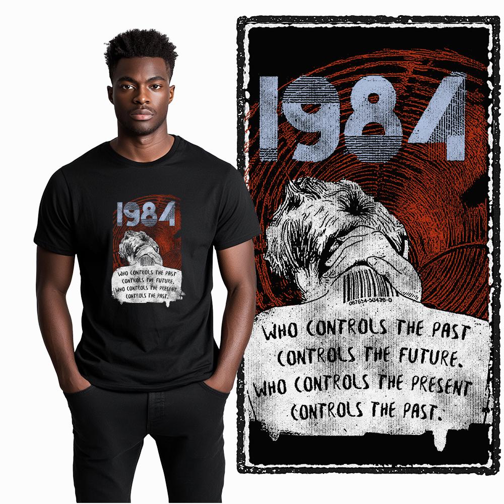 Coolmind X0019 Cotton Big Size 1984 Print Exclusive Graphic Men T Shirt Loose Oneck Men Tshirt Casual Tshirt For Men Tees