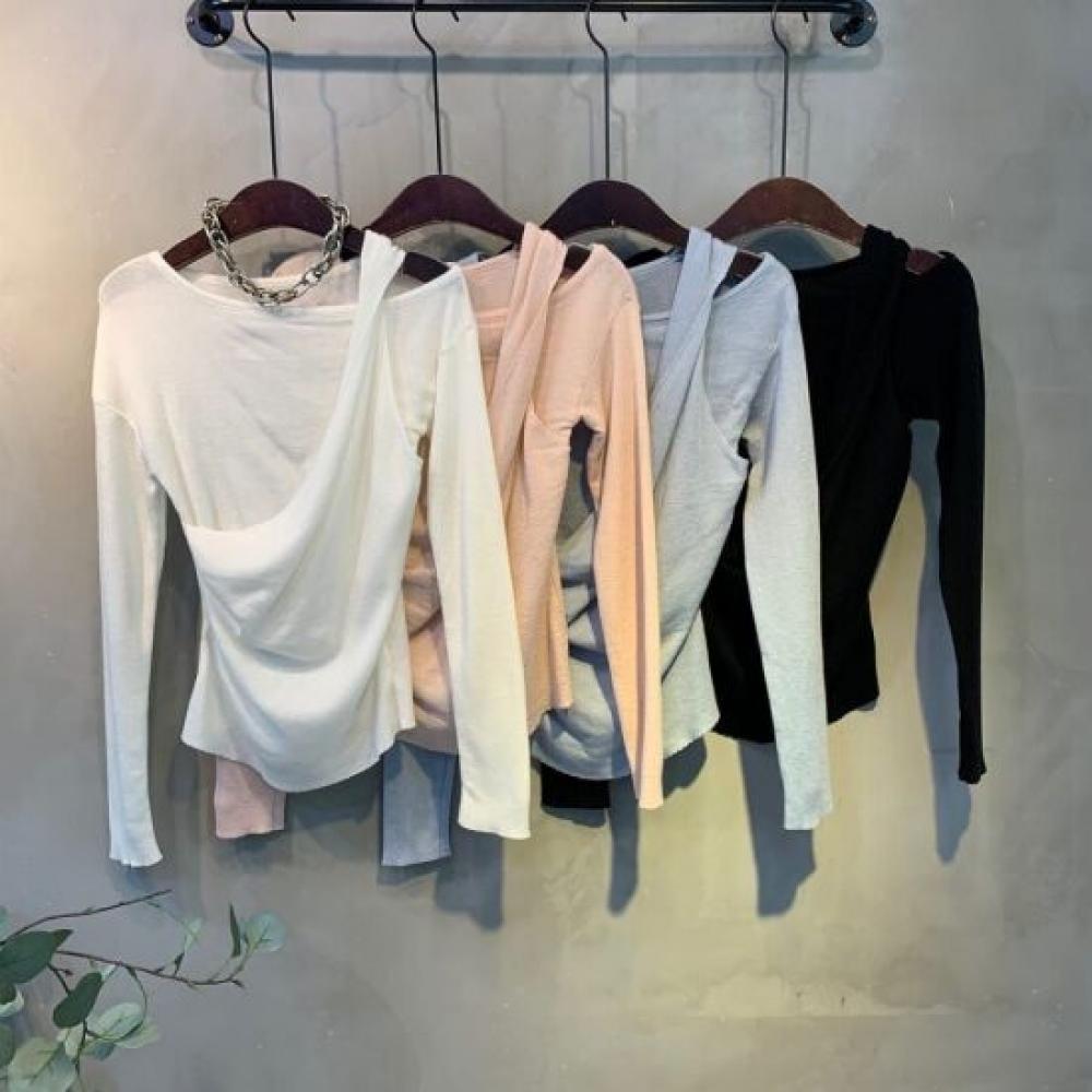C S In The Room Zoe Wool twiSt baSiC plaIn Wide neCk Long Sleeve Knit 4Color C