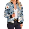 Women's Fashion Long Sleeve Floral Print Round Neck Zip Up Jacket