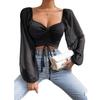 Summer Women's V-Neck Drawstring Lantern Sleeve Tight Fashion Sexy Blouse Top