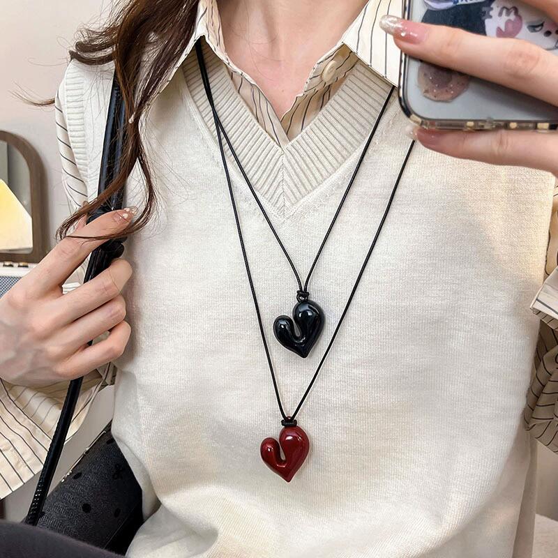 Ретро красное сердце Perndant ожерелье винтажная цепочка Love Rope свитер цепь ожерелье для женщин мода романтика шея ювелирные изделия подарки