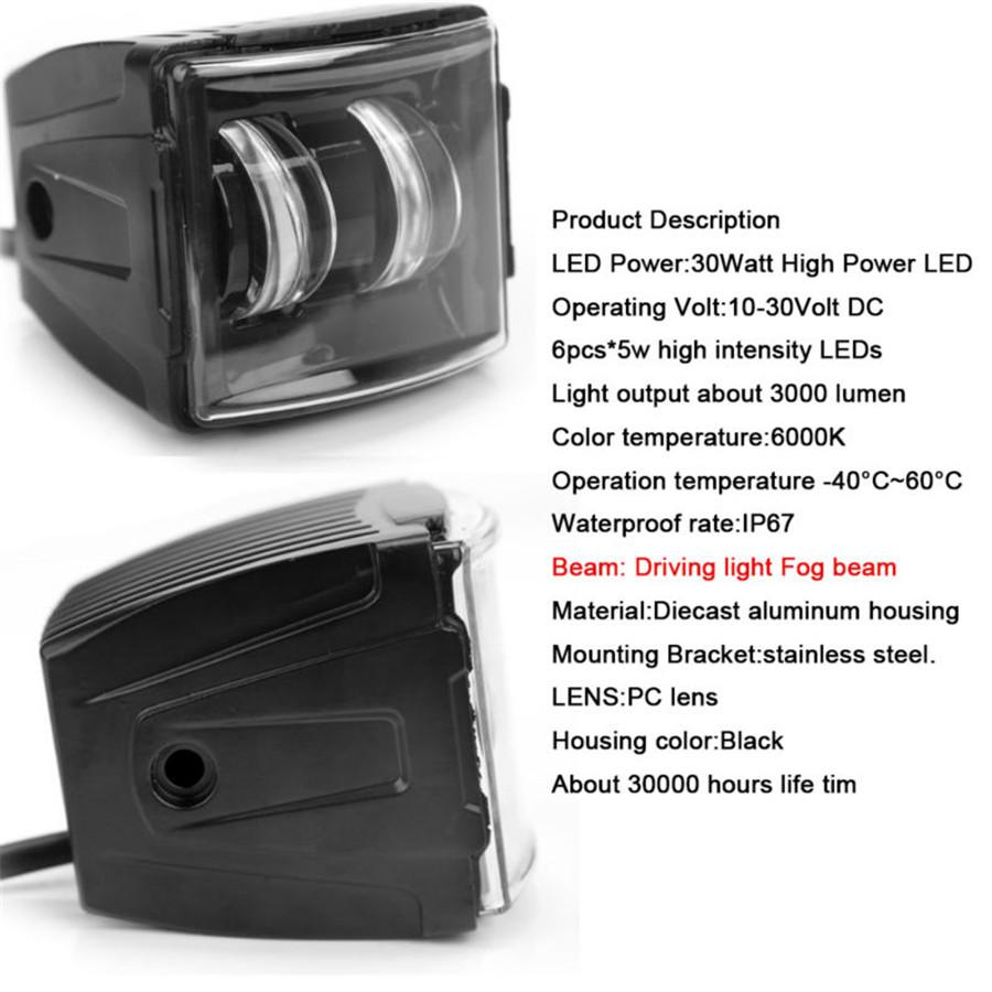 30W Led Work Light Lamp 12V Vehicle SUV Off Road 4X4 External Driving Fog Bulb