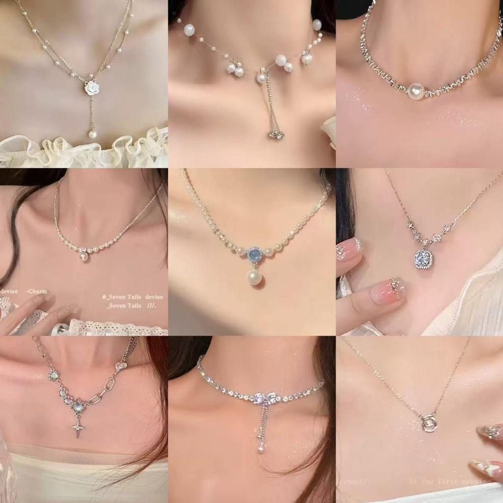 Pearl necklace women's high-end collarbone chain new light luxury niche broken silver neck chain decoration