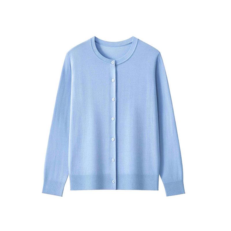 Fine anti-pilling high-count worsted all-wool light round neck long-sleeved knitted cardigan women's, autumn and winter
