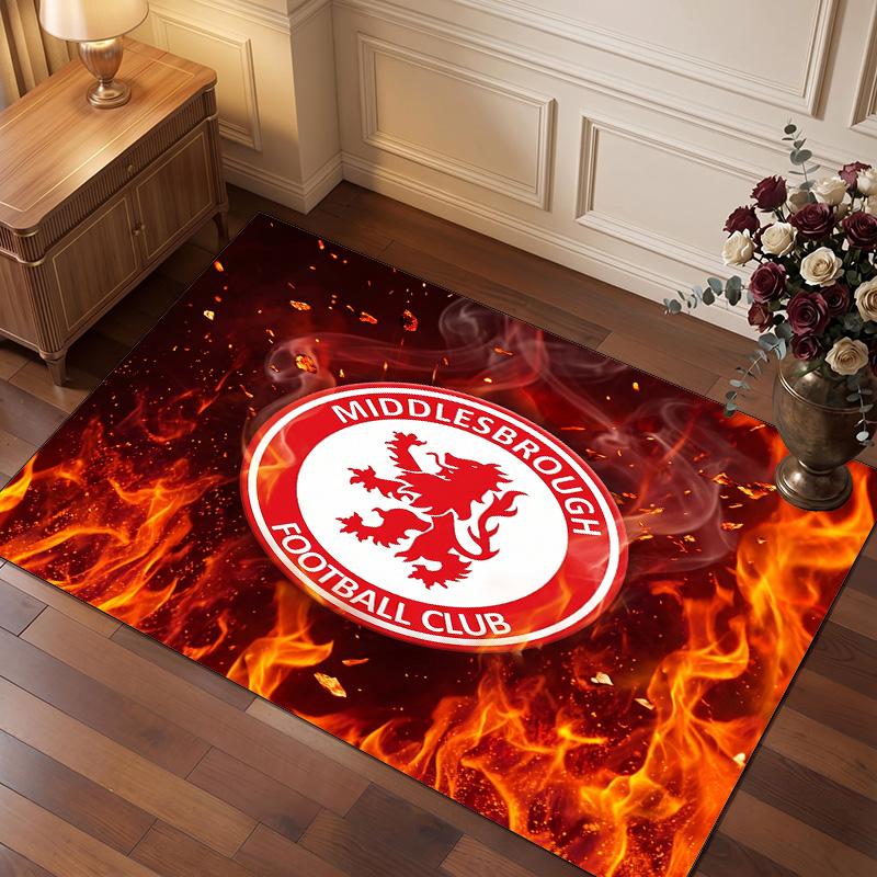 Middlesbrough Football Print Crystal Velvet Rug, Comfortable Water Absorbent Non Slip Indoor Floor Carpet
