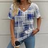 Летняя ретро женская футболка с коротким рукавом, модная повседневная клетчатая принтованная одежда, топы с V-образным вырезом, размер женской одежды