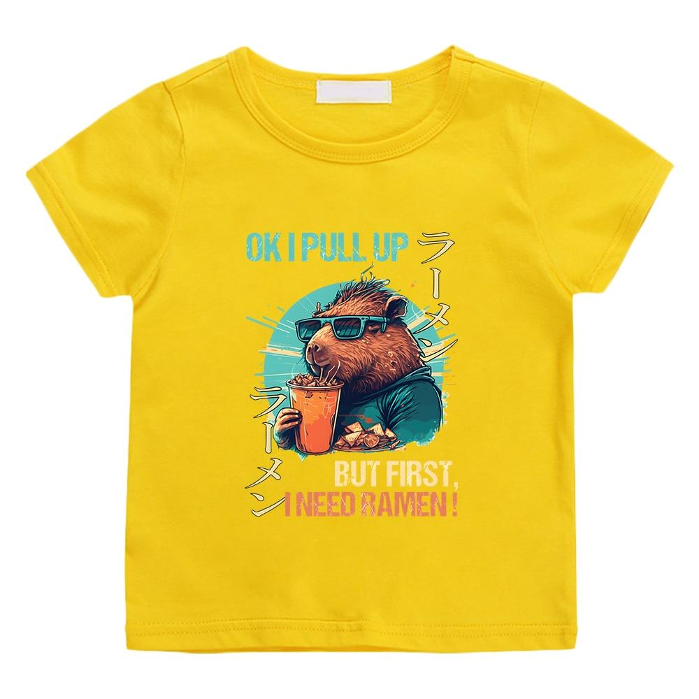 OK I PULL UP Capybara, милая футболка с принтом, детская футболка из 100% хлопка для мальчиков и девочек, летние повседневные футболки с короткими рукавами Kawaii