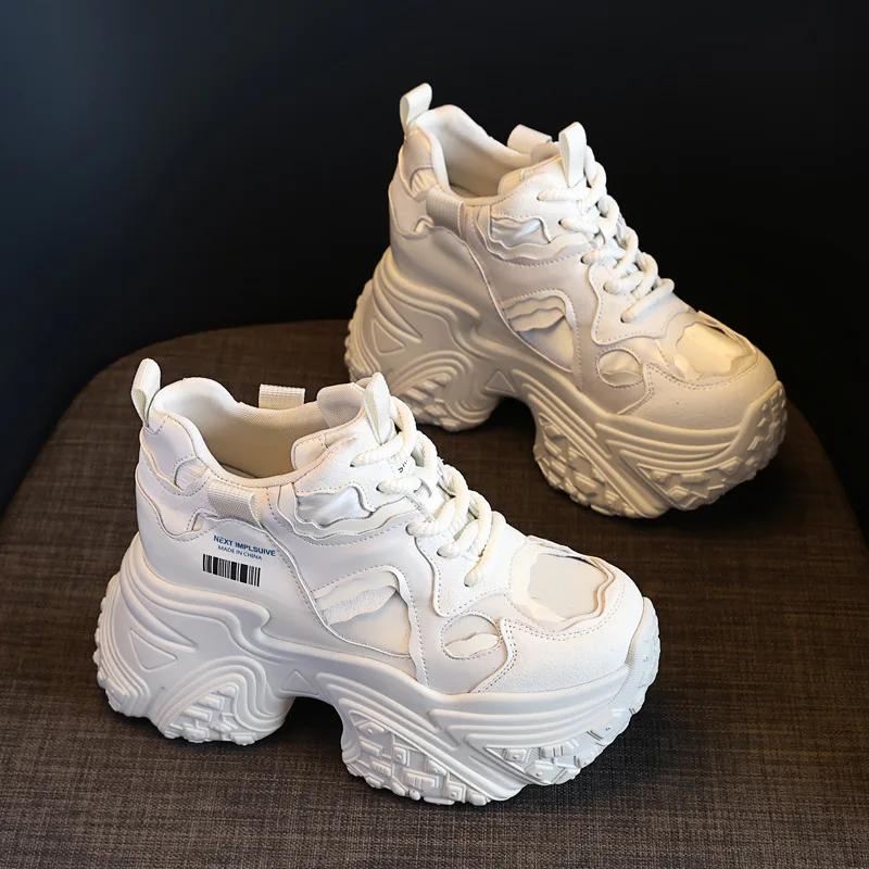 Модные 10 см кожаные мокасины из микрофибры, новые осенние туфли на платформе и танкетке, модные массивные кроссовки, весенние женские мокасины из вулканизированной кожи