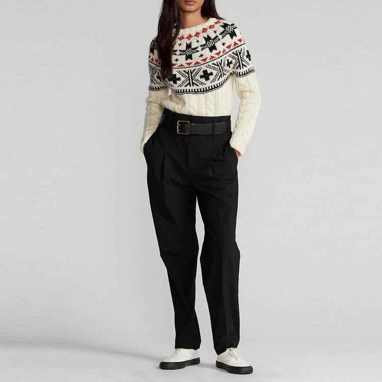 Polo Ralph Lauren SS23 Геометрический узор Лонгслив Свитер с воротником-поло Женский свитер Белый 211860633-001