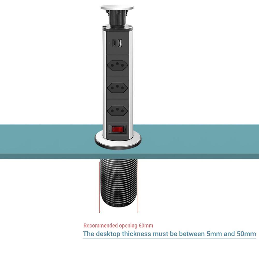 Melery Бразилия Сетевой удлинитель USB Pop Up Бразильский штекер Настольная розетка Бразилия Электрическая розетка Домашний офис USB зарядное устройство 1,8 м Удлинитель