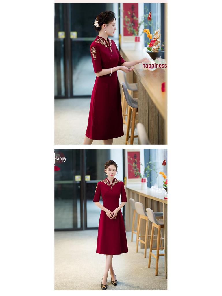 Платье для матери невесты цвета красного вина 2025 года для свадебного банкета