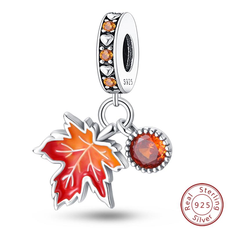 100% 925 Silver Autumn Harvest Series Brown Music Squirrel Scarecrow Pumpkin Maple Leaves Charms Beads DIY Jewelry Gift