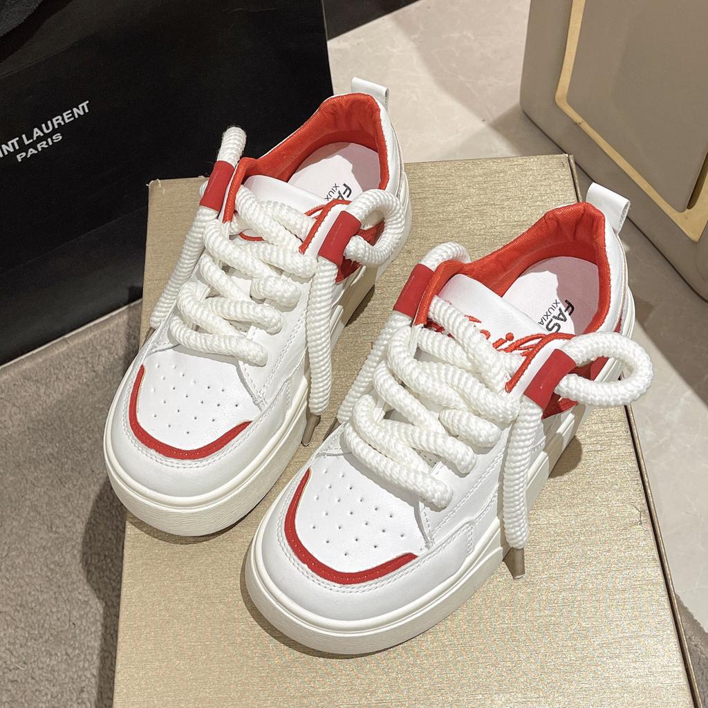 2024 Spring New Sneaker Student White Shoes Female Breathable Thick Sole Flat Shoes Women
