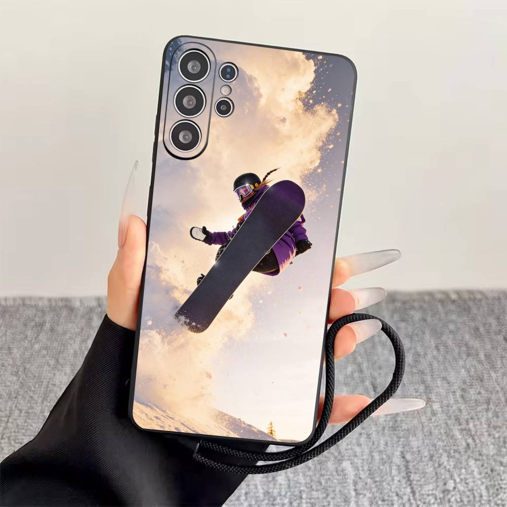 S-Skiing  Phone Case Black Silicone Soft For Samsung S25,S24,S21,S22,S23,S30,Ultra,S20,Plus,Fe,Lite