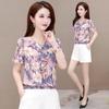 Новая шифоновая блузка с коротким рукавом и цветочным принтом, модная свободная рубашка с v-образным вырезом и рюшами, женская одежда