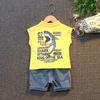 Летний детский костюм, детские джинсы без рукавов для мальчиков, футболка, корейская версия, детский костюм из двух предметов с лацканами
