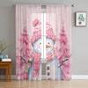 Snowman Snowflake Pink Christmas Tree Sheer Curtains for Living Room Decoration Window Curtains Kitchen Tulle Voile Curtains