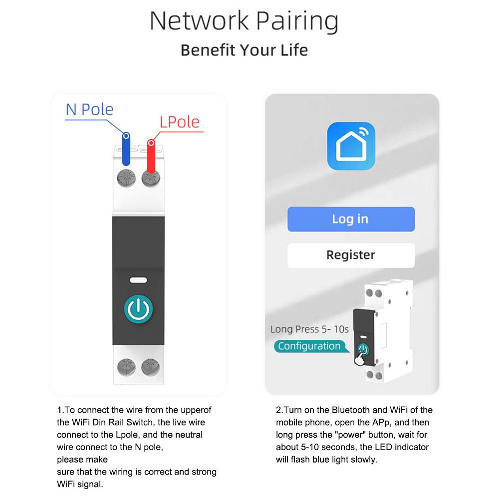 Поддержка Home Voice Control 63A Home Accessories SmartLife App Timer Module 1P Wifi Smart Circuit Breaker Switch