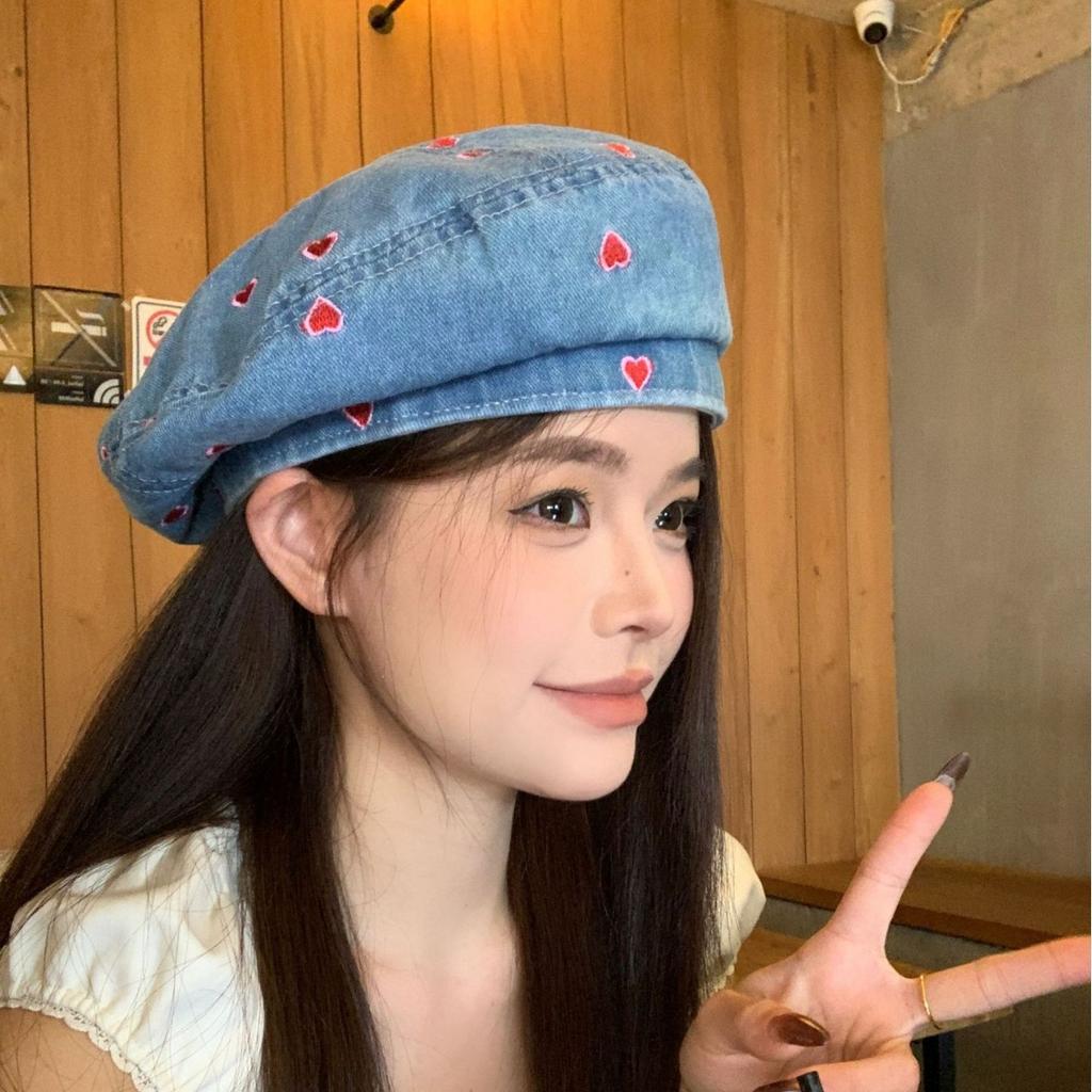 Love Cowboy Beret Women Spring and Summer Versatile Face Small Beret Big Head Circumference Painter Hat Tide