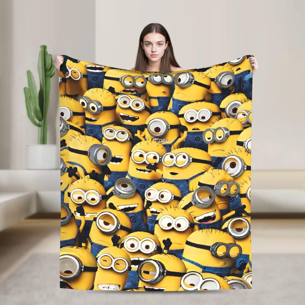 M-Minions Cute Cartoon Blanket Multi-size Warm Cozy Fluffy Throw Blankets for Sofa Couch and Bed