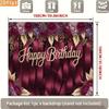 2D Birthday Photography Backdrop Burgundy Background with Purple Flowers and Satin Ribbons