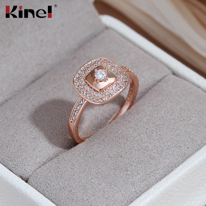 Kinel Square Zircon Full Paved Women's Ring Vintage Rose Gold Color Jewelry