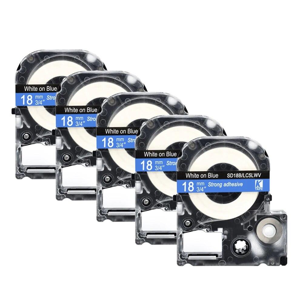 5 упаковок, 18 мм, разноцветная совместимая лента для этикеток Epson LC-5WBN / SS18KW SC18RW SD18K SC18YW для принтера Epson LW300 LW400 500 600