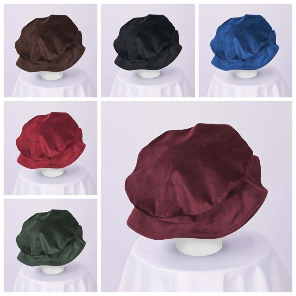 Soft Velvet Renaissance Beret Hat Faux Suede Mens Cosplay Cap Medieval Flat Cap  Festival Gathering