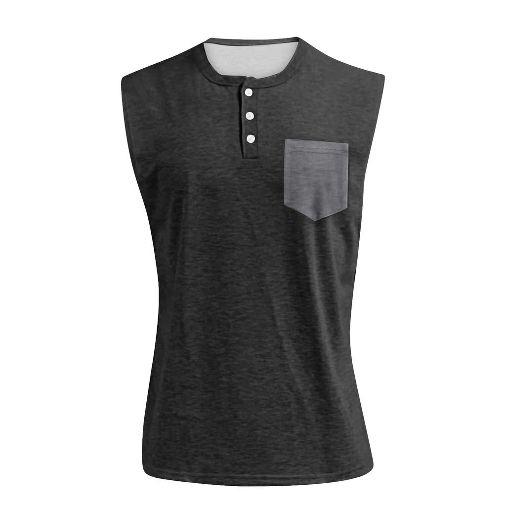 Men's Summer Solid Matching Color Pocket Sports Buttons Vest Men's Sports Casual Vest