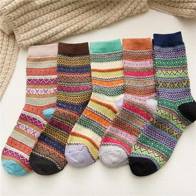 5 Pairs Personalized Knitted Wool Socks Ethnic Style Retro Socks Wool Socks Piled and Thickened Winter