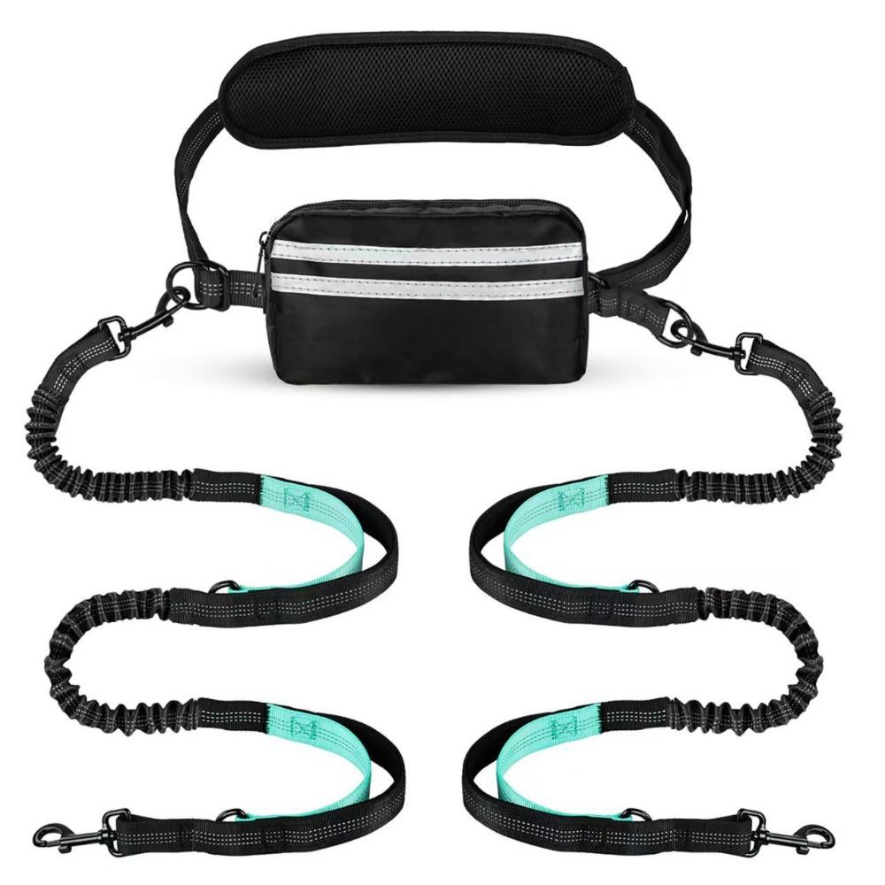 Reflective Strip Dog Running Waist Leash Retractable Double/Single Rope Dong Walking Leash Adjustable Waist Belt Padded Handles