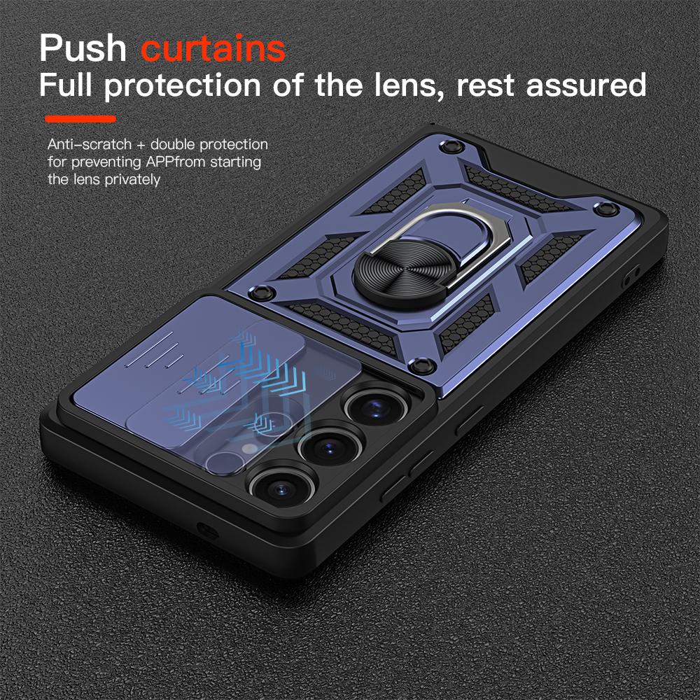 KEYSION Противоударный чехол для Samsung S25 Ultra 5G S25+ Plus Slide Camera Защитное кольцо Подставка Чехол для телефона для Galaxy S24 FE 5G