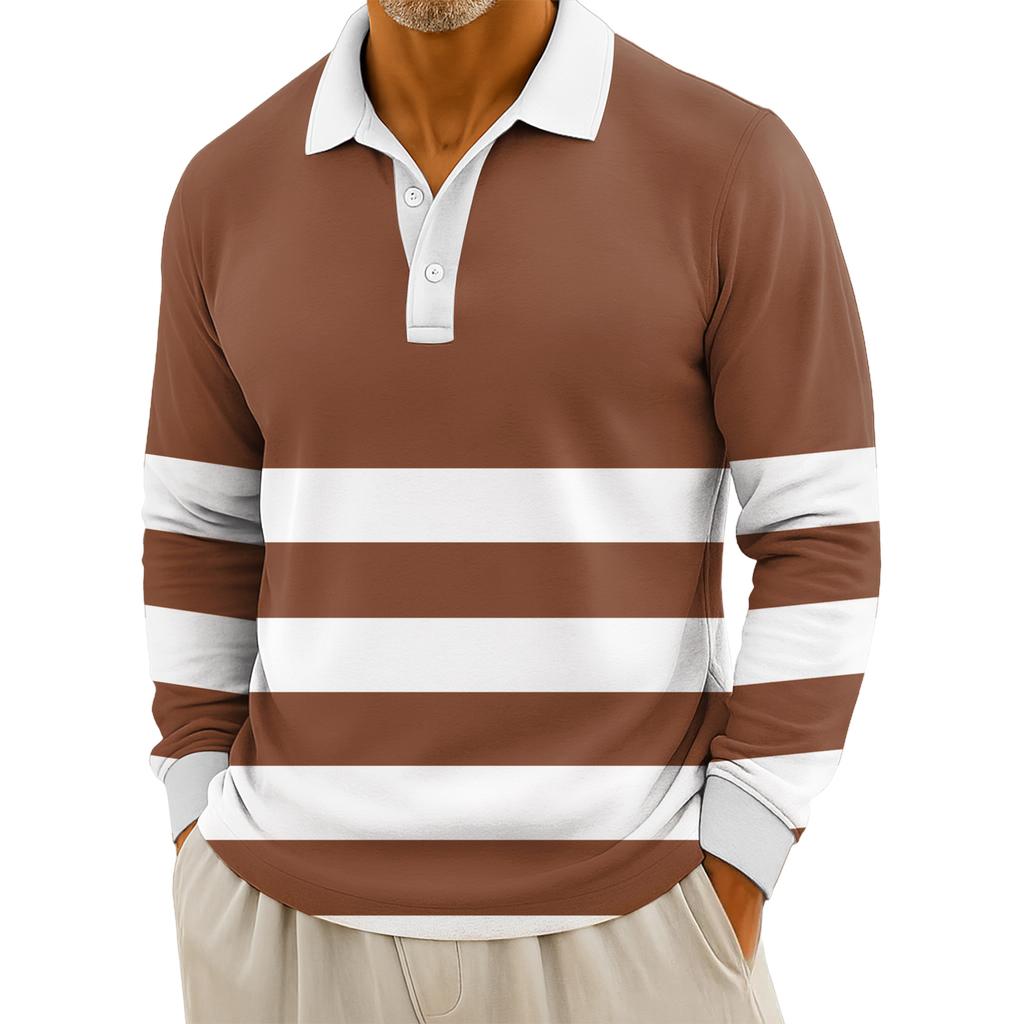 Мужские повседневные топы с длинными рукавами на пуговицах с полосатым принтом