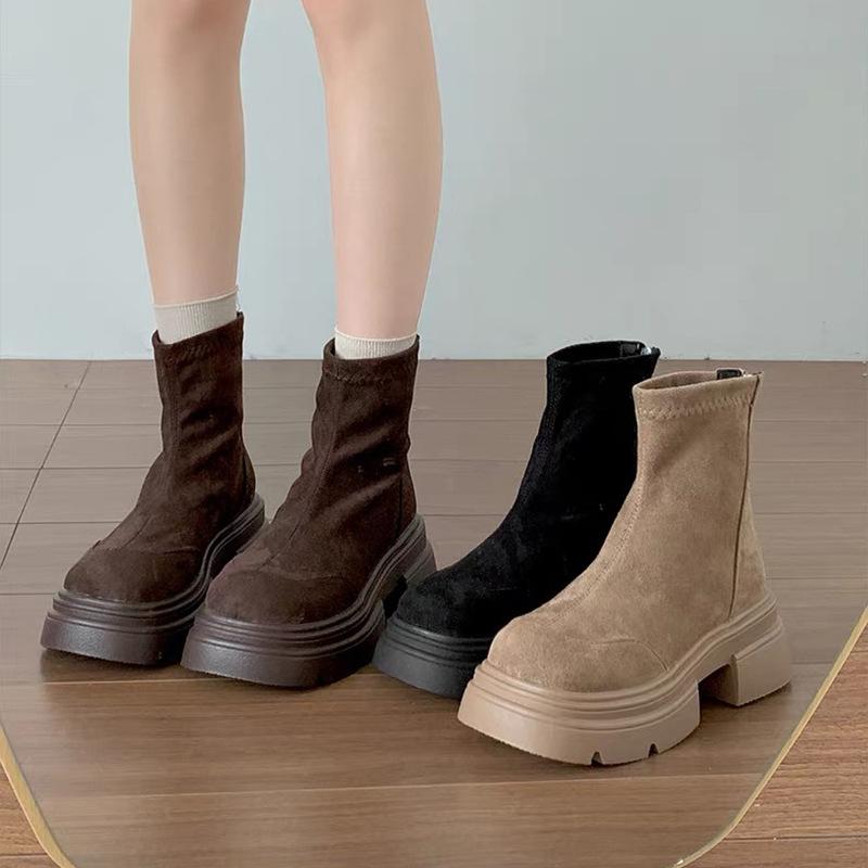 Short boots, cigarette tube, winter black ancient thick-soled Martin boots, women's new thin models, small people