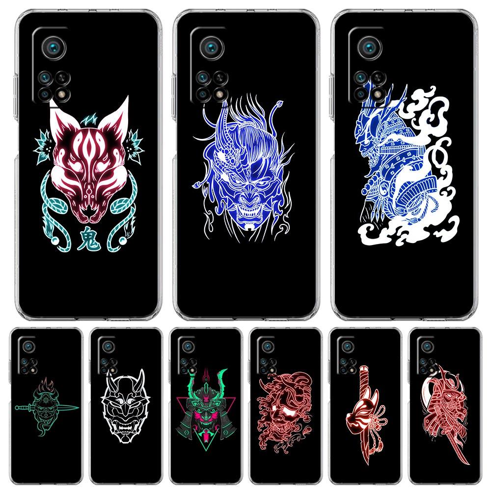 Неоновый чехол для телефона Samurai Oni Mask для Xiaomi Mi 12T 10 12 Lite 11 Ultra 11X 11T Pro 11i Poco X4 X3 NFC F3 M3 M4 5G Прозрачная крышка