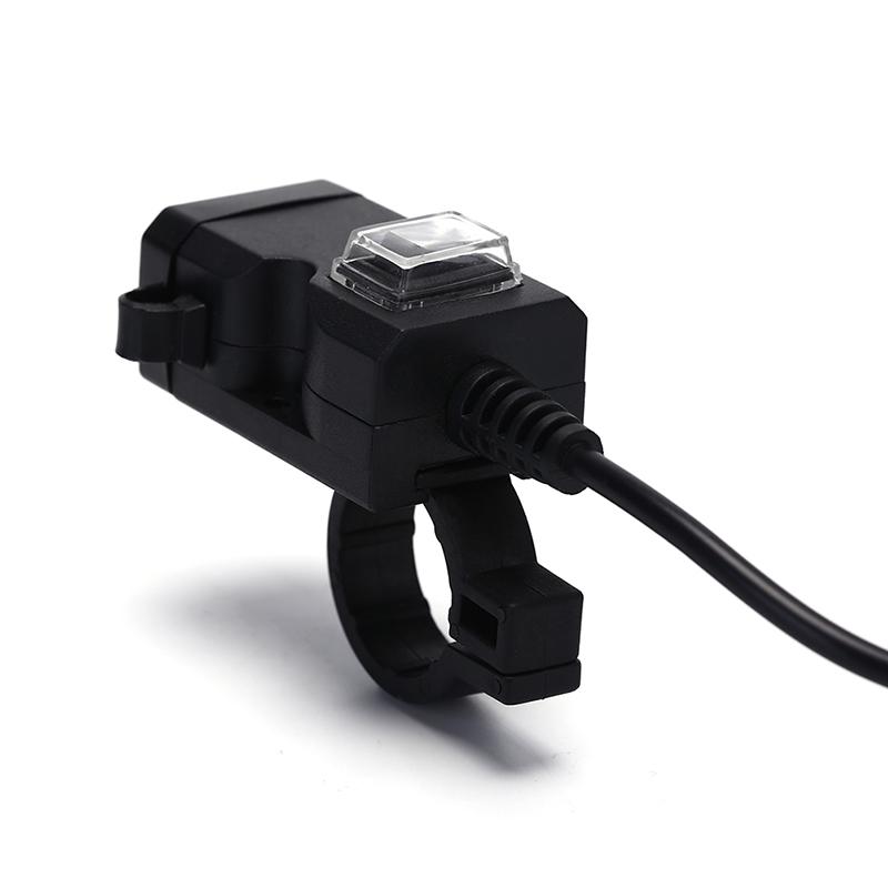Водонепроницаемая двойная USB 12 В розетка для зарядки на руль мотоцикла с переключателем и креплениями