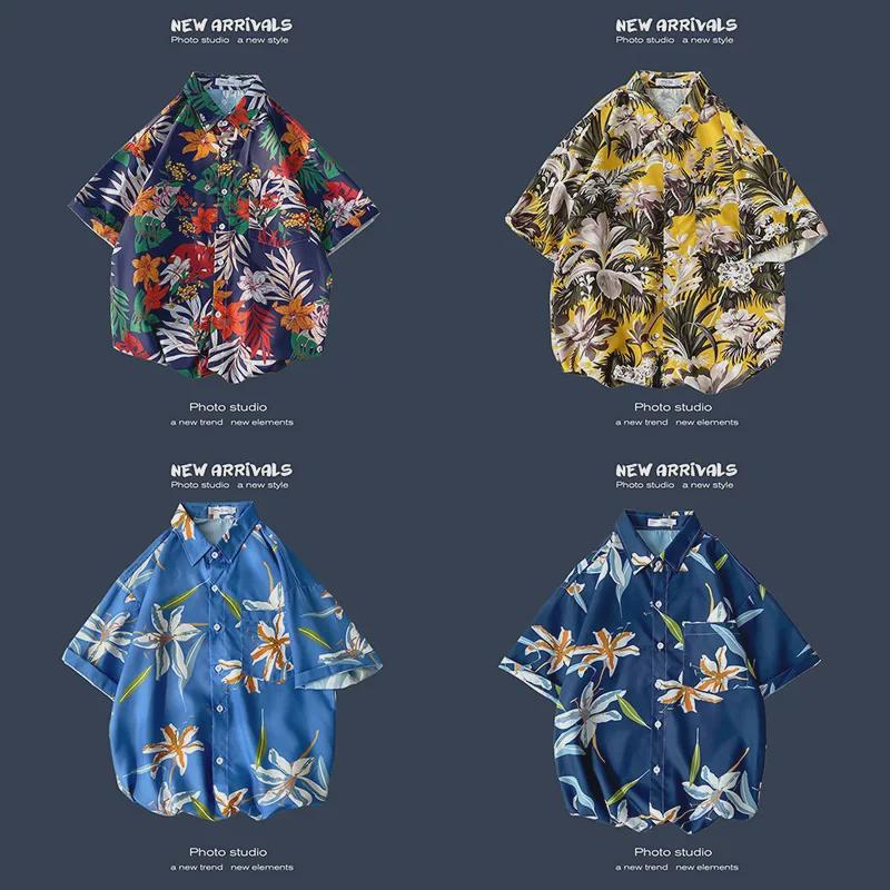 Летняя корейская ретро-цветочная свободная рубашка для пары - модный мужской топ с коротким рукавом