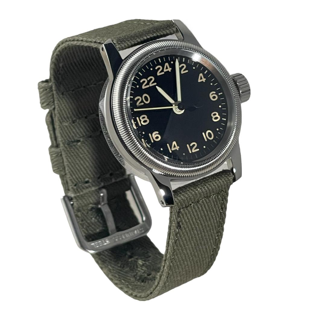 Military Watch TYPE 24H Black Dial Green Cloth Strap [M.R.M.W.] Men's A-11