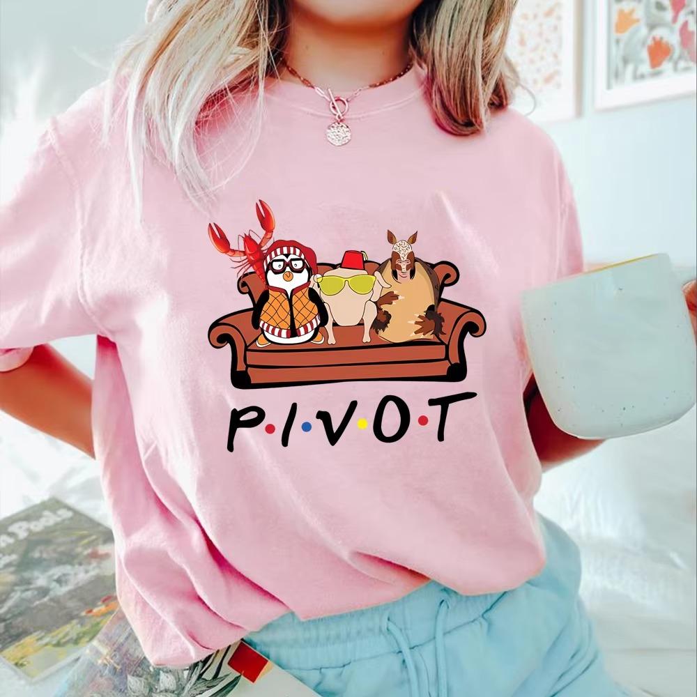 Black 2025 Pivot Shut Up Friends Aesthetic Tv Show Graphic Tee Cotton Unisexs Unisexs Tshirt Y2k Streetwear