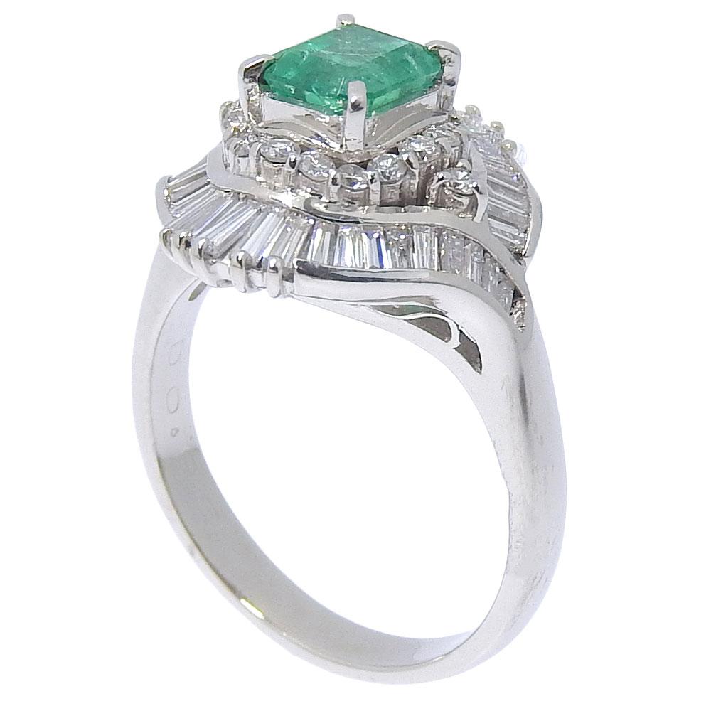 Ring Pt900Platinum/Emerald/diamond #7.2(US Size) 9.4g Women Used