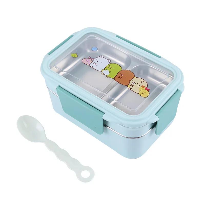 Double Layer Portable Stainless Steel Cartoon Food Container Microwave Bento Box for Kids Children Picnic School