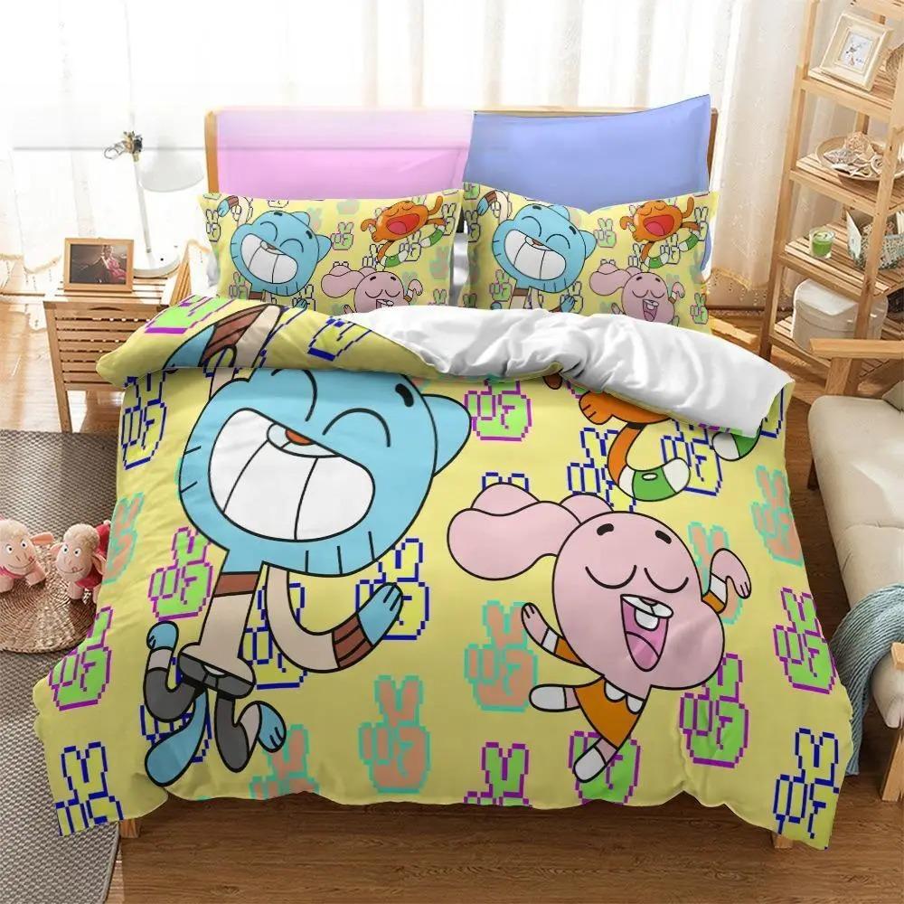 Anime Amazing World Gumball 3D Printed Bedding Collection Darwin Anais Duvet Cover King Queen Full Twin Size For Bedroom Home Textile