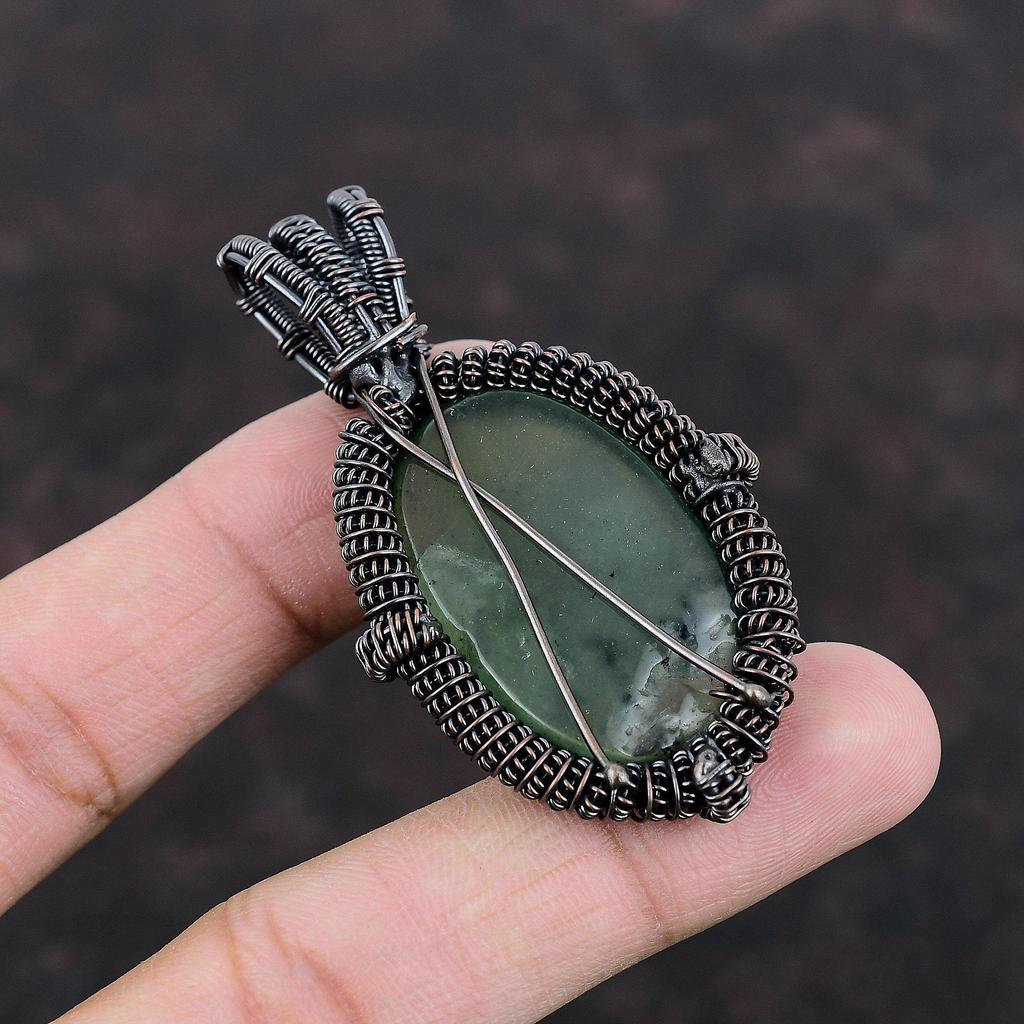 Prehnite Pendant Copper Wire Wrapped Gemstone Pendant Handmade Pendant Wire Wrapped Jewelry Birthstone Pendant Copper Jewelry Gift For Wife