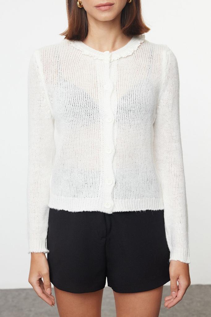 Women's Fashion Stylish Cardigan Pink Soft Textured Tulle Embroidered Knitwear Cardigan