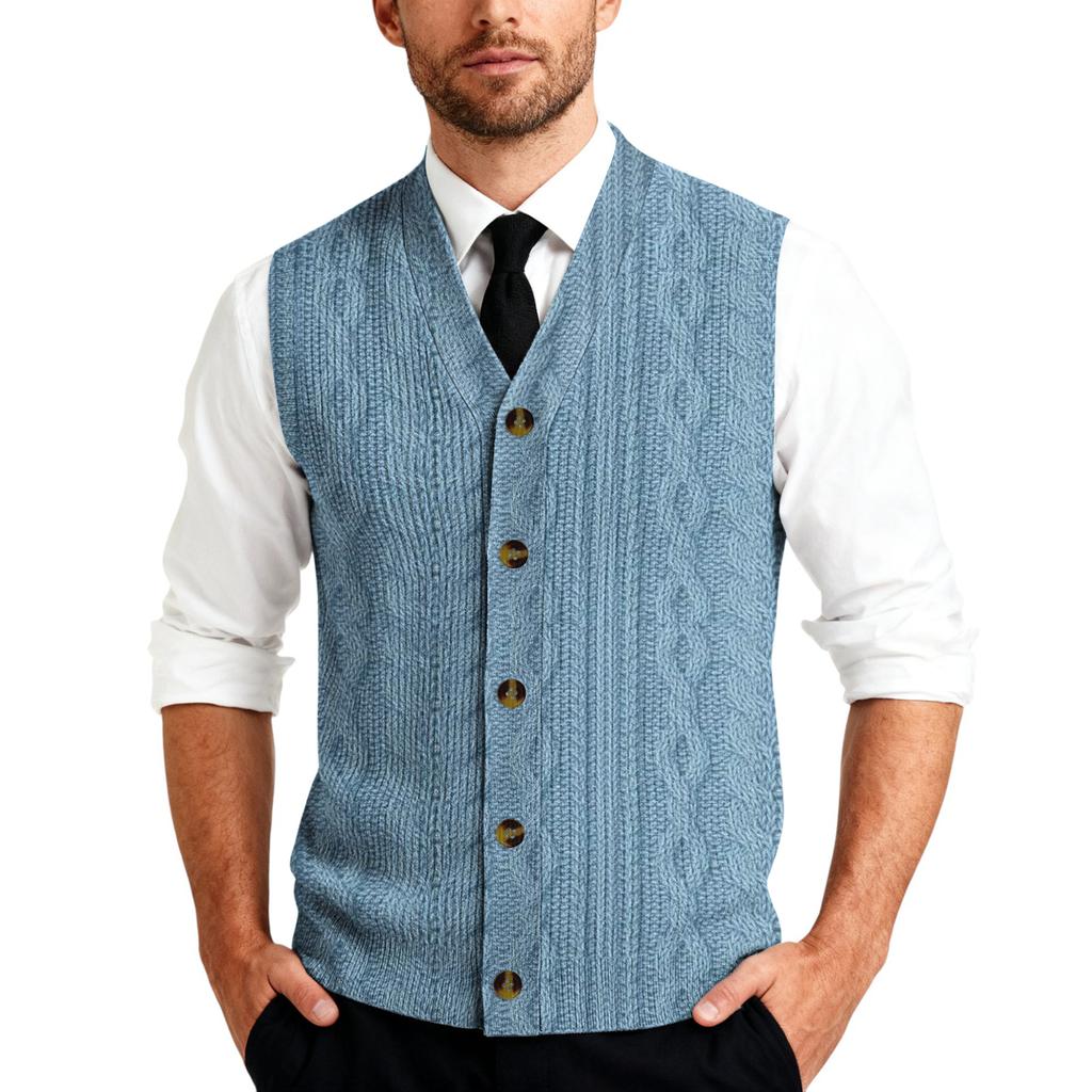 Мужской вязаный кардиган-жилет без рукавов с V-образным вырезом