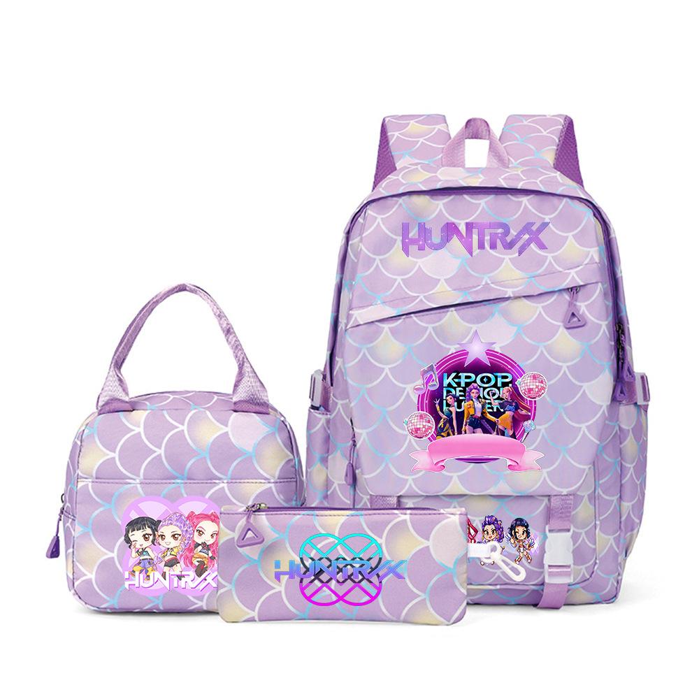 K-Pop Demon Hunter Girl Group Backpack Demon Boy Group Cartoon Anime Lunch Bag Pencil Case Three-Piece Set