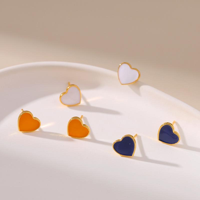 Sweet Dainty 18k Gold Plated Heart Oil Drop Stud Earrings For Women